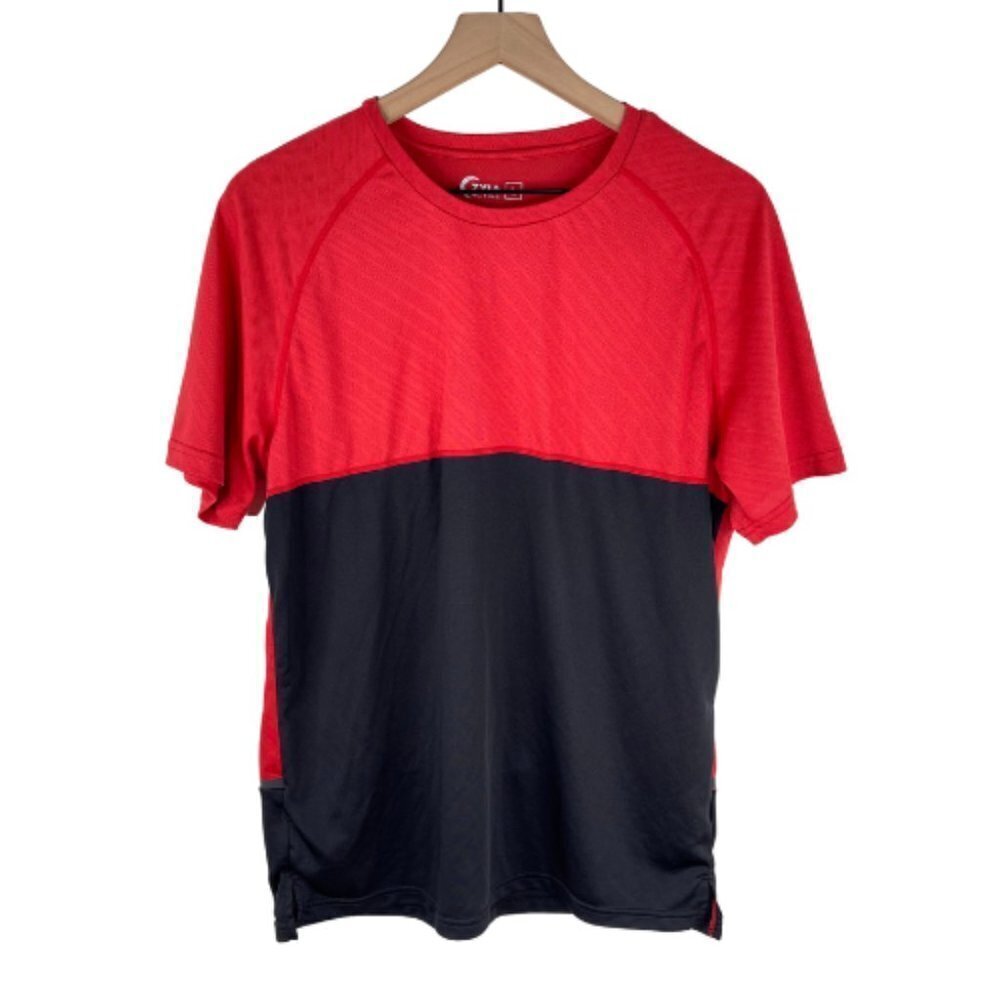 Zyia Active T Shirt Mens Large Red Performance Short Sleeve Adventure Split T